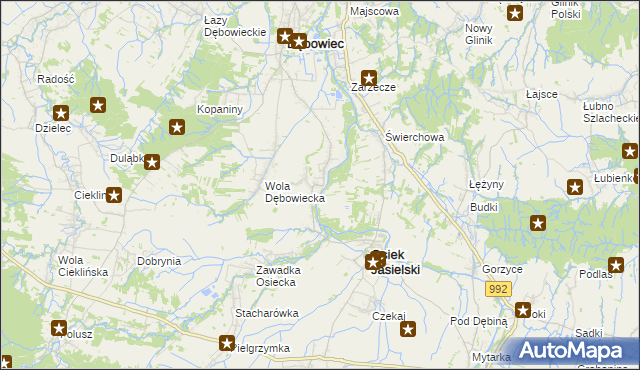 mapa Załęże gmina Osiek Jasielski, Załęże gmina Osiek Jasielski na mapie Targeo
