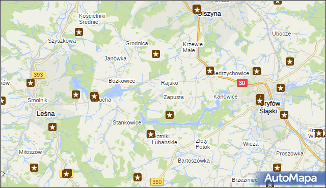 mapa Zapusta gmina Olszyna, Zapusta gmina Olszyna na mapie Targeo