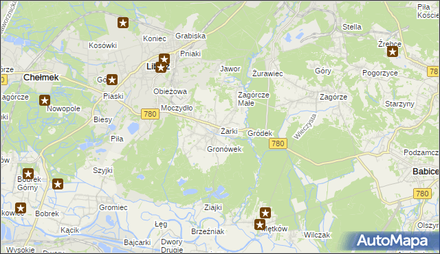 mapa Żarki gmina Libiąż, Żarki gmina Libiąż na mapie Targeo