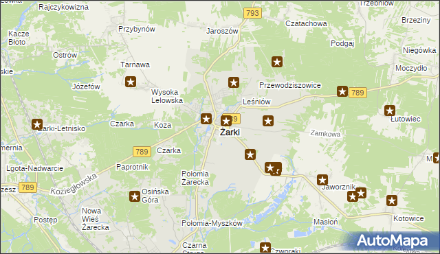 mapa Żarki powiat myszkowski, Żarki powiat myszkowski na mapie Targeo
