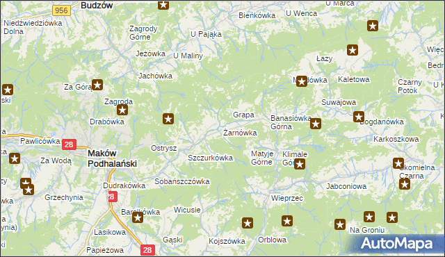 mapa Żarnówka gmina Maków Podhalański, Żarnówka gmina Maków Podhalański na mapie Targeo