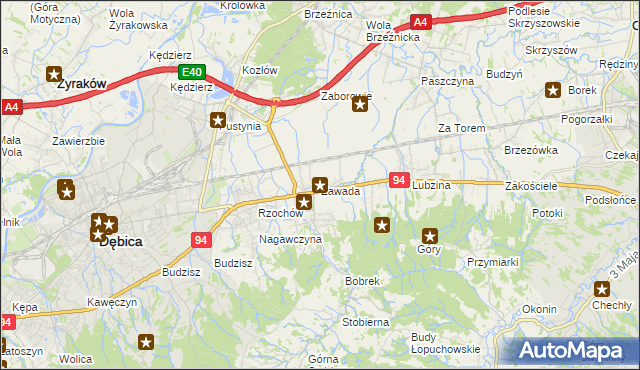 mapa Zawada gmina Dębica, Zawada gmina Dębica na mapie Targeo