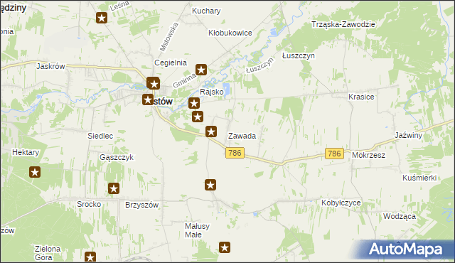 mapa Zawada gmina Mstów, Zawada gmina Mstów na mapie Targeo