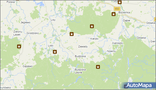 mapa Zawady gmina Banie Mazurskie, Zawady gmina Banie Mazurskie na mapie Targeo