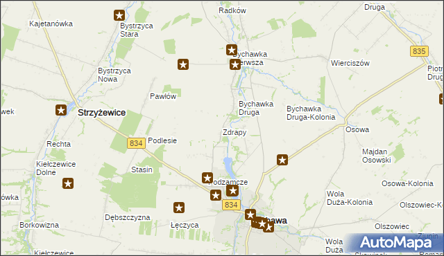 mapa Zdrapy gmina Bychawa, Zdrapy gmina Bychawa na mapie Targeo