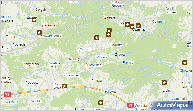 mapa Żdżary gmina Czarna, Żdżary gmina Czarna na mapie Targeo