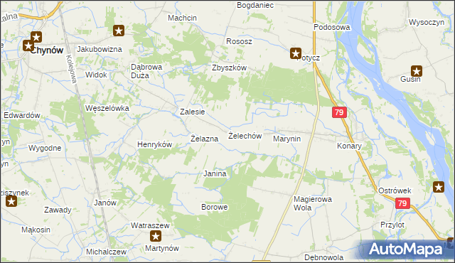 mapa Żelechów gmina Chynów, Żelechów gmina Chynów na mapie Targeo
