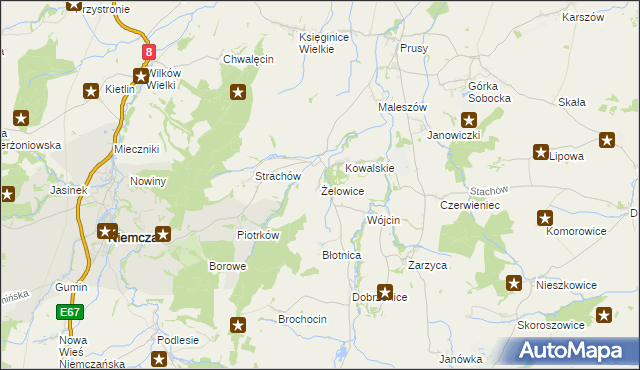 mapa Żelowice, Żelowice na mapie Targeo