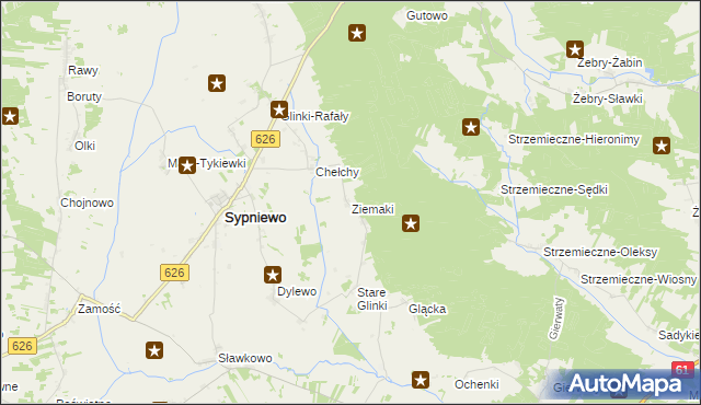 mapa Ziemaki gmina Sypniewo, Ziemaki gmina Sypniewo na mapie Targeo