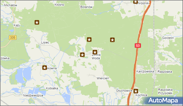 mapa Zimna Woda gmina Lubin, Zimna Woda gmina Lubin na mapie Targeo
