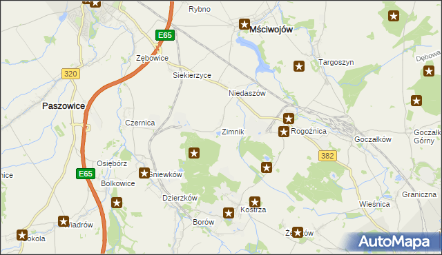 mapa Zimnik gmina Mściwojów, Zimnik gmina Mściwojów na mapie Targeo