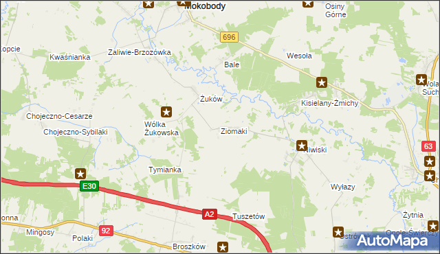 mapa Ziomaki gmina Mokobody, Ziomaki gmina Mokobody na mapie Targeo