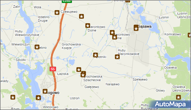 mapa Złotniki gmina Rogowo, Złotniki gmina Rogowo na mapie Targeo