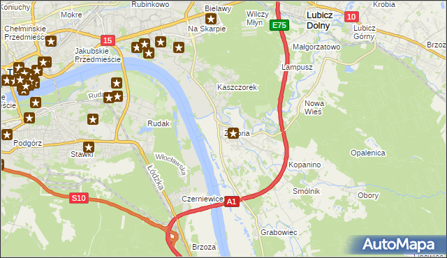mapa Złotoria gmina Lubicz, Złotoria gmina Lubicz na mapie Targeo
