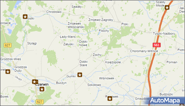 mapa Żochy gmina Czerwin, Żochy gmina Czerwin na mapie Targeo