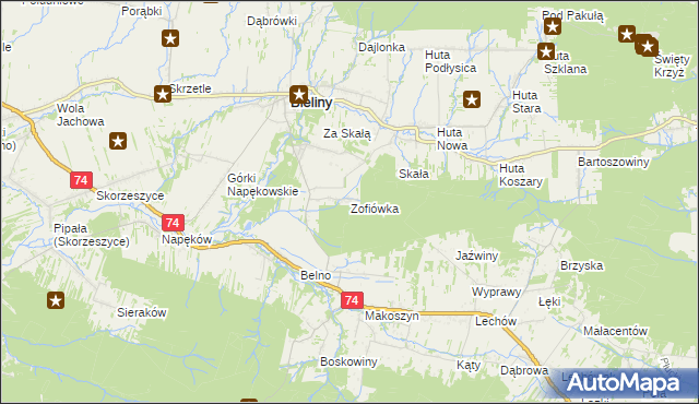 mapa Zofiówka gmina Bieliny, Zofiówka gmina Bieliny na mapie Targeo