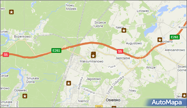mapa Żołędowo gmina Osielsko, Żołędowo gmina Osielsko na mapie Targeo