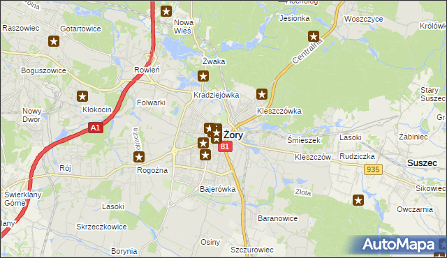 mapa Żor, Żory na mapie Targeo