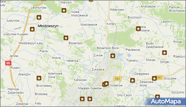mapa Żuków gmina Sochaczew, Żuków gmina Sochaczew na mapie Targeo