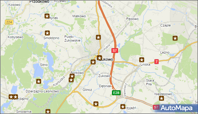 mapa Żukowo powiat kartuski, Żukowo powiat kartuski na mapie Targeo