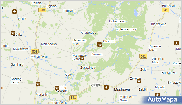 mapa Żurawin gmina Mochowo, Żurawin gmina Mochowo na mapie Targeo