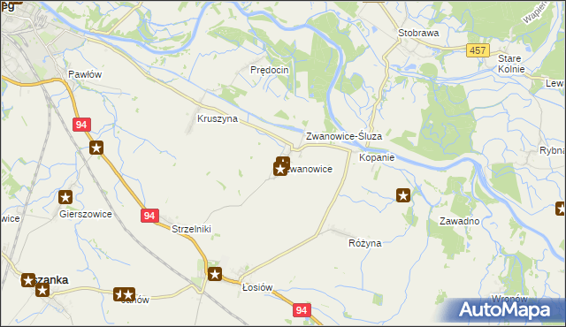 mapa Zwanowice gmina Skarbimierz, Zwanowice gmina Skarbimierz na mapie Targeo