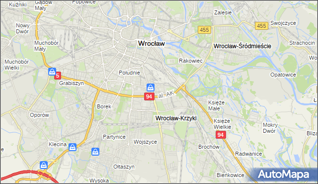 mapa Krzyki gmina Wrocław, Krzyki gmina Wrocław na mapie Targeo