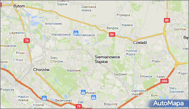 mapa Siemianowice Śląskie, Siemianowice Śląskie na mapie Targeo