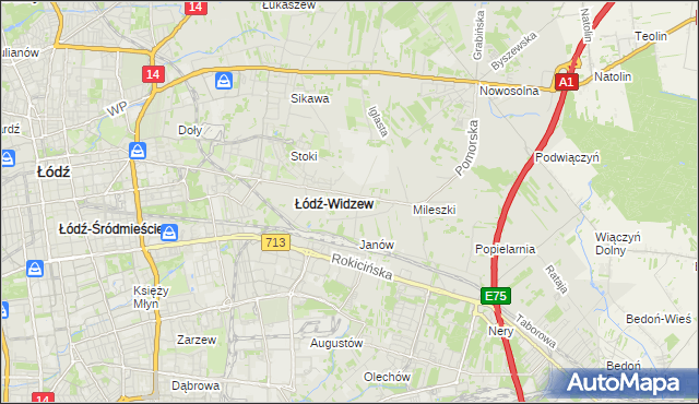 mapa Widzew, Widzew na mapie Targeo