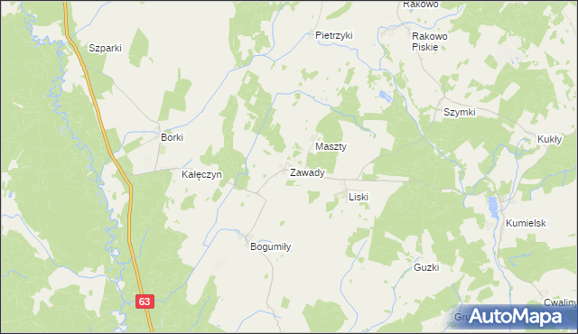 mapa Zawady gmina Pisz, Zawady gmina Pisz na mapie Targeo