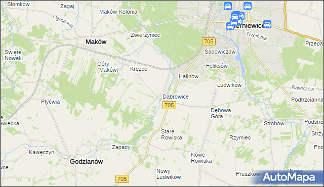 mapa Dąbrowice gmina Maków, Dąbrowice gmina Maków na mapie Targeo