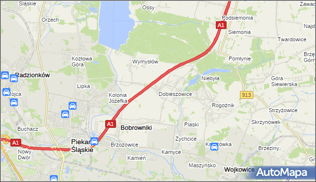 mapa Dobieszowice gmina Bobrowniki, Dobieszowice gmina Bobrowniki na mapie Targeo