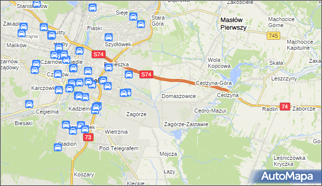 mapa Domaszowice gmina Masłów, Domaszowice gmina Masłów na mapie Targeo