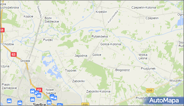 mapa Golice gmina Siedlce, Golice gmina Siedlce na mapie Targeo