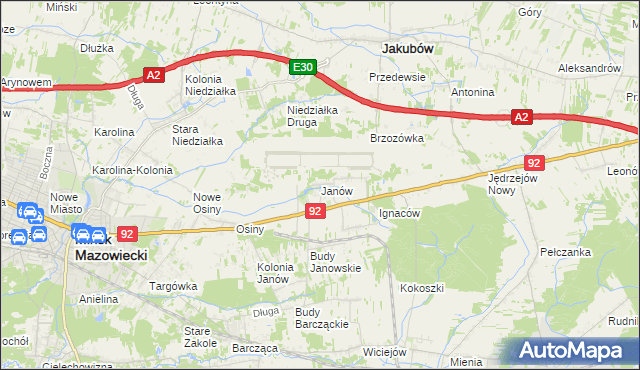 mapa Janów gmina Mińsk Mazowiecki, Janów gmina Mińsk Mazowiecki na mapie Targeo