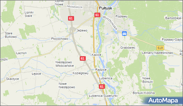 mapa Kacice gmina Pułtusk, Kacice gmina Pułtusk na mapie Targeo