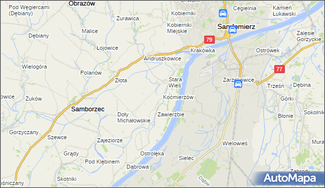 mapa Koćmierzów, Koćmierzów na mapie Targeo
