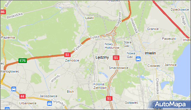 mapa Lędziny powiat bieruńsko-lędziński, Lędziny powiat bieruńsko-lędziński na mapie Targeo