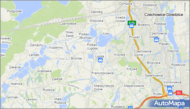 mapa Ligota gmina Czechowice-Dziedzice, Ligota gmina Czechowice-Dziedzice na mapie Targeo
