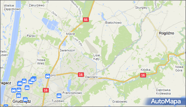 mapa Lisie Kąty gmina Grudziądz, Lisie Kąty gmina Grudziądz na mapie Targeo