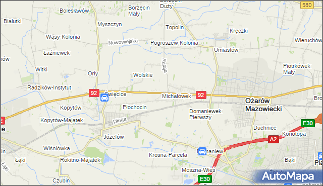 mapa Michałówek gmina Ożarów Mazowiecki, Michałówek gmina Ożarów Mazowiecki na mapie Targeo