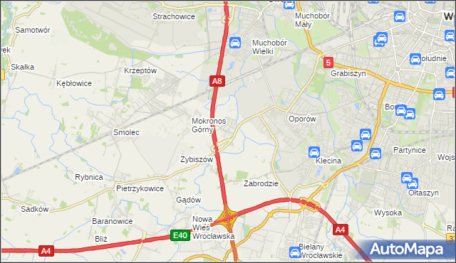 mapa Mokronos Dolny, Mokronos Dolny na mapie Targeo