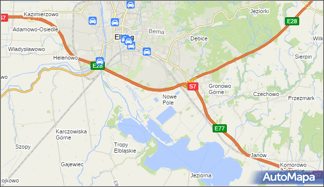 mapa Nowe Pole gmina Elbląg, Nowe Pole gmina Elbląg na mapie Targeo