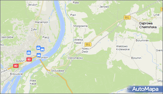 mapa Nowy Dwór gmina Dąbrowa Chełmińska, Nowy Dwór gmina Dąbrowa Chełmińska na mapie Targeo