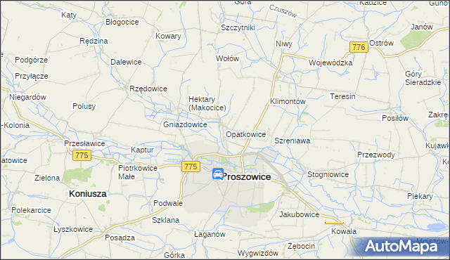 mapa Opatkowice gmina Proszowice, Opatkowice gmina Proszowice na mapie Targeo