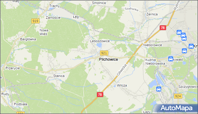 mapa Pilchowice powiat gliwicki, Pilchowice powiat gliwicki na mapie Targeo
