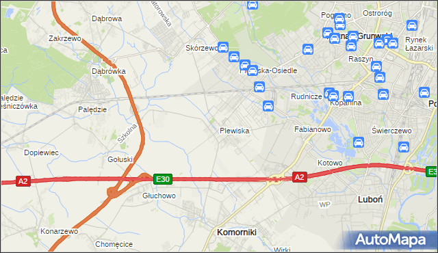 mapa Plewiska gmina Komorniki, Plewiska gmina Komorniki na mapie Targeo