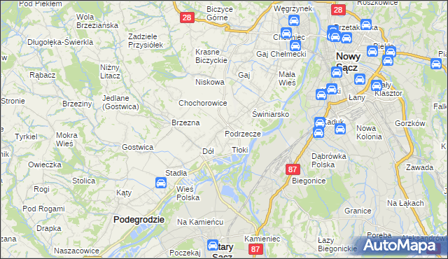 mapa Podrzecze gmina Podegrodzie, Podrzecze gmina Podegrodzie na mapie Targeo