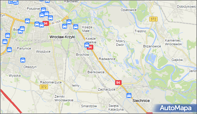 mapa Radwanice gmina Siechnice, Radwanice gmina Siechnice na mapie Targeo