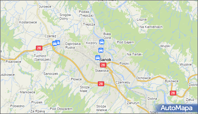 mapa Sanok, Sanok na mapie Targeo